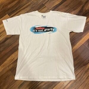 2000s white graphic tee with "It's not party" design
